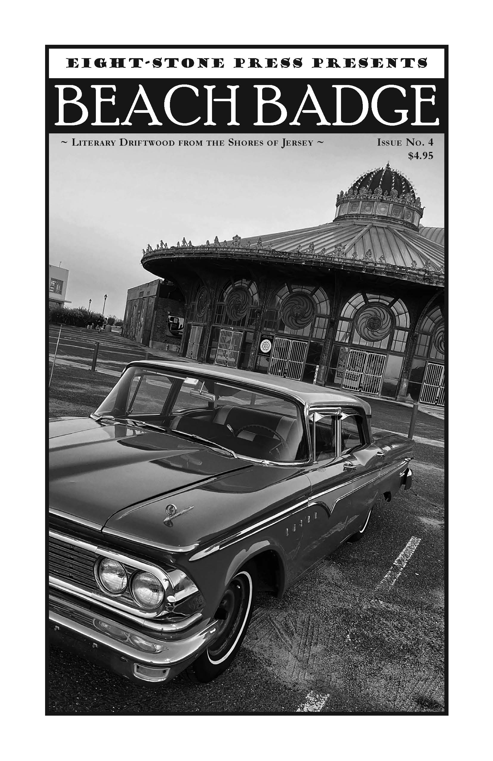 Beach Badge #4 Cover. Shows old car in Asbury Park